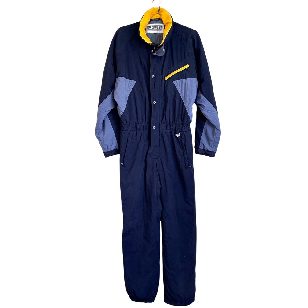 Fera Skywear Mens Vintage 80s Snow Ski Suit Large Black Yellow One Piece